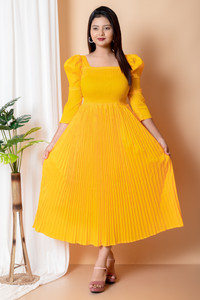 SClassicFashion Women A-line Yellow Maxi/Full Length Dress