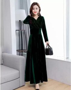 TRUE WESTIES Women Fit and Flare Green Maxi/Full Length Dress
