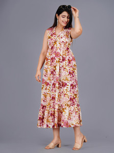 MintMarie Women Fit and Flare Multicolor Midi/Calf Length Dress