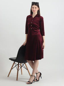 Soma Enterprises Women A-line Maroon Below Knee Dress