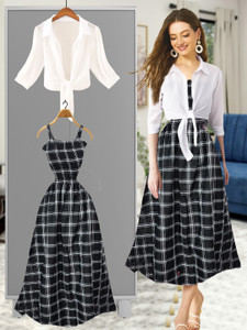 जावेद एवरग्रीन ट्रेंड महिलाओँ  के लिए सफेद, काला ड्रेस