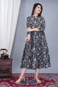 FebQ Women Gown Multicolor Midi/Calf Length Dress