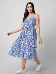 Stylepath Women A-line Blue Midi/Calf Length Dress