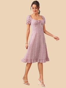 Dream Beauty Fashion Women Ruffled Pink, White Below Knee Dress