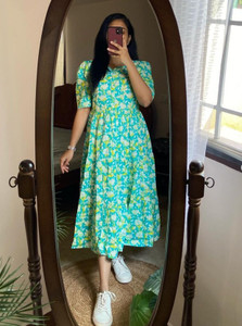 sadhnazon Women A-line Green Midi/Calf Length Dress
