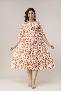 radhagovind Women Maxi Orange Midi/Calf Length Dress