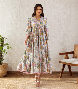 Sheetal Associates Women Fit and Flare Multicolor Maxi/Full Length Dress