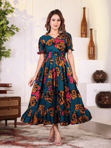 Nautiful Women Fit and Flare Blue Midi/Calf Length Dress