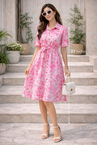 RKK Collection Women Shirt Pink Knee Length Dress