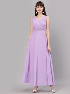 Herway Women Fit and Flare Purple Maxi/Full Length Dress
