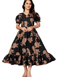 Nautiful Women Fit and Flare Black Midi/Calf Length Dress