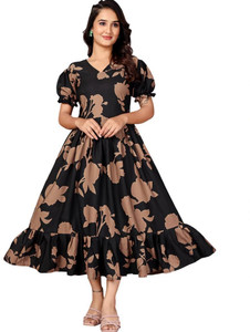 Nautiful Women Fit and Flare Black Midi/Calf Length Dress
