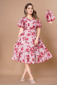 VM STUDIO Women Fit and Flare Multicolor Knee Length Dress