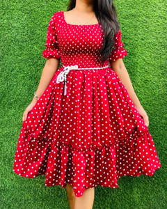 BuyUniqueFashion Women Fit and Flare Red Below Knee Dress