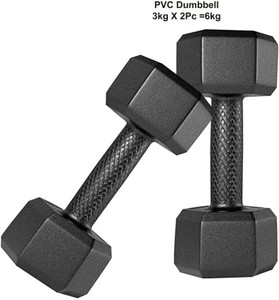 Tucker FITNESS HEX SHAPE PVC Dumbbell Set (3Kg * 2pcs = 6kg) Fixed Weight Dumbbell