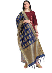 omkar fashion Cotton Blend Woven, Self Design, Embellished Women Dupatta