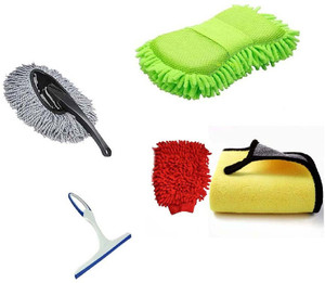 WINKCART Soft Microfiber Cloth,Sponge, Glass Wiper,Gloves,Small Microfiber duster Car Care accessories kit Vehicle Interior Cleaner
