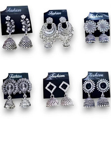 Janki Creation Traditional & Designer Earring for Women and Girl Lightweight Daily Wear 6 Pairs Alloy Chandbali Earring, Drops & Danglers, Jhumki Earring, Stud Earring