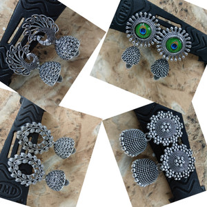 sarthak royal Combo of 4 Pair Latest Oxidised Silver Meenakari Jhumki Earrings set Alloy Earring Set, Jhumki Earring, Stud Earring