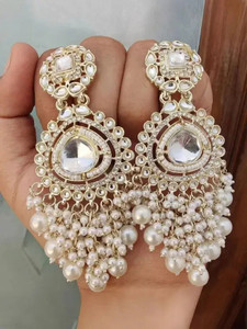 DANGAR ENTERPRISE Plated Traditional Rajasthani Jewellery Large Earring Kundan White Diamond Alloy Jhumki Earring