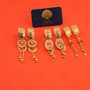 pearl jewelllry Pack of 3 Pair Traditional Gold Pleted Earring Collection Brass Earring Set