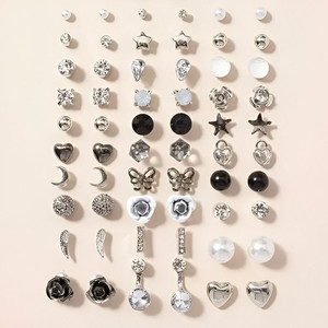 Vembley Set Of 30 Pair of Crystal And Pearl Stud Earring For Women And Girls Cubic Zirconia Alloy Stud Earring