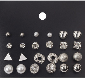 Vembley Combo of 12 Pair Silver Studded Pearl Stud Earrings For Women and Girls Alloy Stud Earring