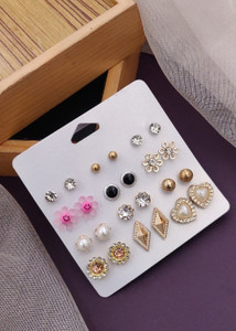 RARE ONE STUDIO 12 Pairs of Trendy Stud Earrings For Women & Girl's Wear at Every Ocassion Alloy Stud Earring