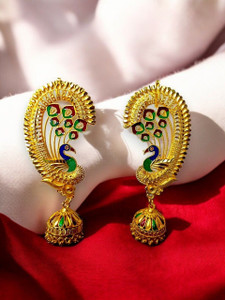 SAjTori Peacock Jhumka Earrings Brass Jhumki Earring