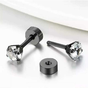 HOUSEOFTRENDZZ Black Earring Small Round Crystal Stud Earrings Cute Plain Simple Studs for Mens Zircon Stainless Steel Stud Earring