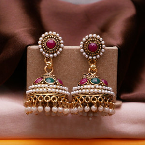 Antico Traditonal Ethnic Pearl Studded Gold Platted Big Oxxidize Jhumka Jhumki For Girl Alloy Jhumki Earring, Drops & Danglers, Chandbali Earring