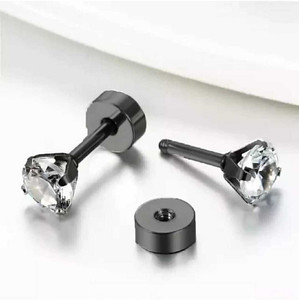 हाउसऑफट्रेंड्ज़ Black Earring Small Round Crystal Stud Earrings Cute Plain Simple Studs for Mens Zircon Stainless Steel Stud Earring