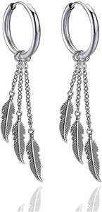 vien Punk Rock Feather Huggie Hinged Hoop Earrings,(PACK OF 2PC) Metal Drops & Danglers