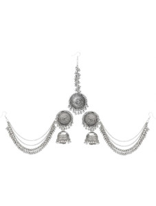 RazzCreations Unique Antique & Beautiful Bahubali Earring Jewellery Set Afgani Assam Kashmiri Tribal Jhumka Earring with Maang-Tikka Set Party Wedding Wear Earring For Girls & Women Agate Alloy Jhumki Earring, Earring Set, Drops & Danglers