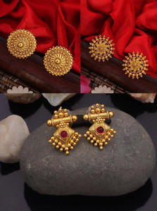 TAJONI 1 Gram Gold Plated Premium Oversize Studs Earrings tops 3 pcs combo For Women Alloy Stud Earring
