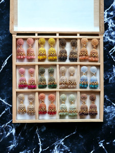 Antico 12 Pair Colorful Jhumki Earrings - Image 6