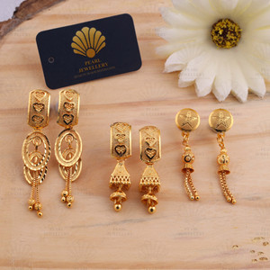 pearl jewelllry Pack of 3 Pair Traditional Gold Pleted Earring Collection Brass Earring Set