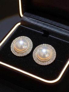 BLINGEE Ad Stone Diamond Big Studs Korean Earrings For Women Girls Western Fashion Crystal, Cubic Zirconia, Diamond, Pearl Alloy Earring Set, Stud Earring