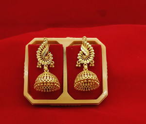 blush bella 1 gram gold plated jhumka earrings temple design Brass Jhumki Earring
