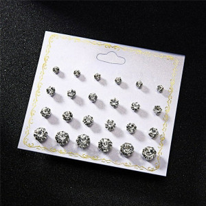 navjai Fashion Korean Style Stud Earring Causal & Offices Wear 12Pair Ear-top for Women Cubic Zirconia Crystal Stud Earring