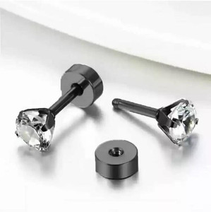 ATRAER COMBO SINGLE STUDDED ZIRCON STAINLESS STEEL GOLD PLATTED: BLACK Metal Stud Earring