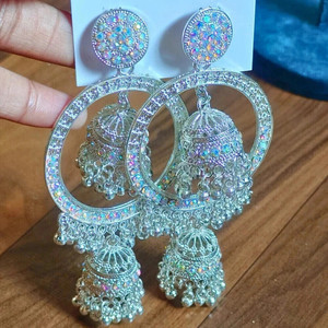 Tiijori Silver Wedding Partywear Earrings Silver, Alloy Chandbali Earring