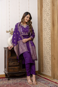 River of cloth Embroidered Kurta, Trouser/Pant & Dupatta Set