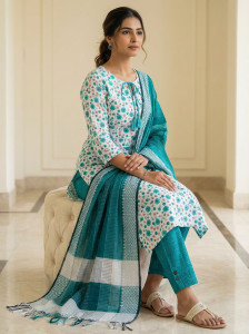 VROEGER Women Kurti Pant Dupatta Set