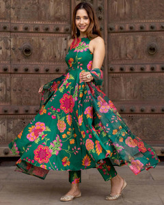 Tasrika Printed Anarkali Kurta, Bottom & Dupatta Set