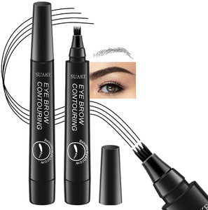 Kruziva Black Waterproof Eyebrow Pencil, 4 Tip Microblading, Smudge-Proof & Long-Lasting