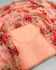 Zanzar Enterprise Organza Self Design Salwar Suit Material