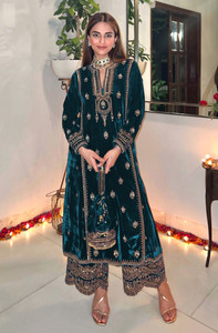 JATRIQQ Velvet Embroidered Salwar Suit Material