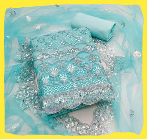 FUSIONVALLEY Net/Lace Embroidered Salwar Suit Material