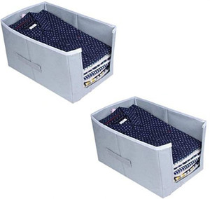 Minso Non Woven Large Capacity Shirt Stacker / Foldable & Stackable Closet Wardrobe Shirt Tshirt Organizer/Cupboard Organizer Foldable Storage Box/Multipurpose Cloth Organizer (Grey, Pack Of 2)